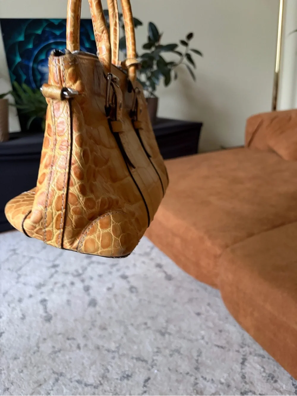 Dooney & Bourke Croc-Embossed Yellow Leather Handbag